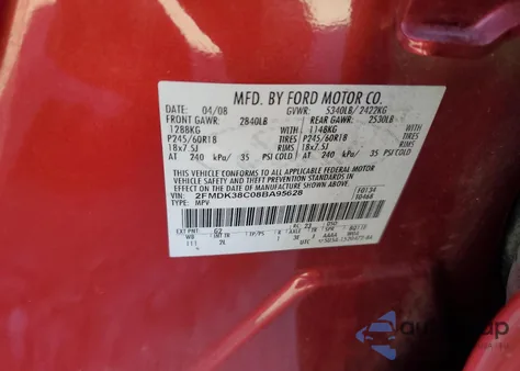 2008 Ford Edge Sel из США, поврежденный, VIN 2FMDK38C08BA95628